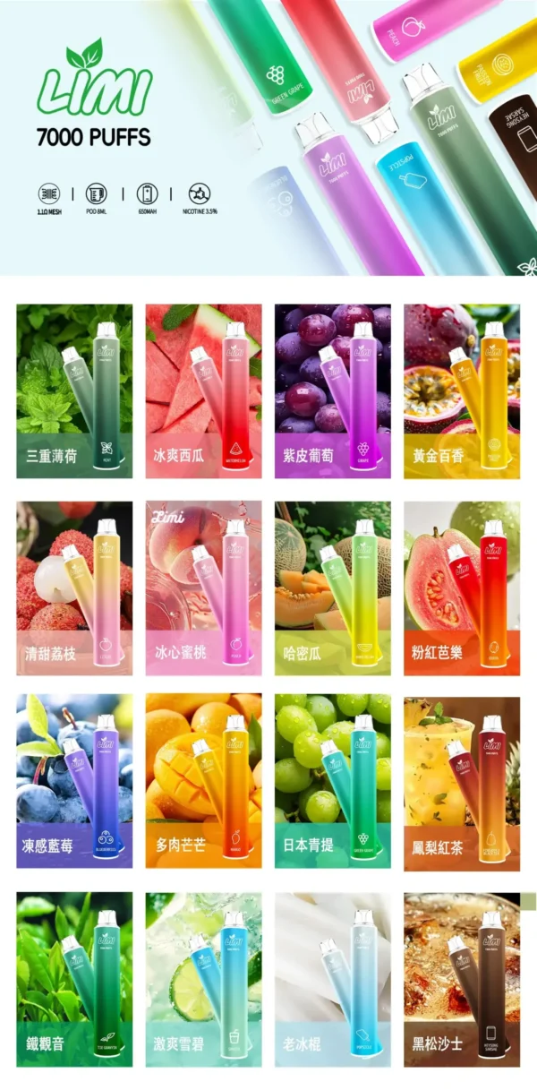 20250518152955-scaled-1.webp LIMI 7000口拋棄式電子煙|流線輕巧設計・高容量續航配置・細膩霧化體驗